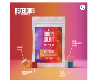 Moonwlkr Delta 8 Gummy Bags 250mg bag 20ct. Asteroids (Mixed Flavors)