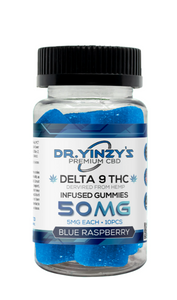 Dr. Yinzy's CBD Delta 9 Blue Raspberry 50MG Jar 5MG Each 10 Pieces