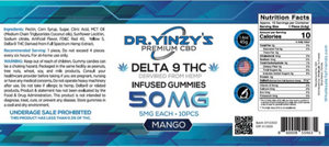 Dr. Yinzy's CBD Delta 9 Mango 50MG Jar 5MG Each 10 Pieces