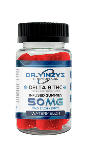 Dr. Yinzy's CBD Delta 9 Watermelon 50MG Jar 5MG Each 10 Pieces