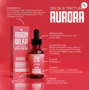 Moonwlkr Delta 8 CBD Tincture 1000mg 30ml Aurora Strawberry