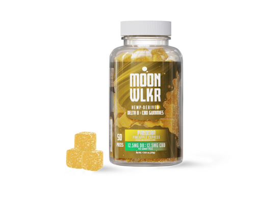 Moonwlkr Delta-8 THC + CBD Gummies – Pandora Pineapple Express 12.5mg Delta 8 THC and 12.5mg of CBD 50Pcs